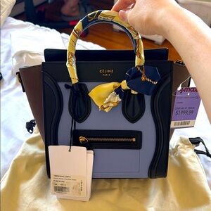Celine Baby Grained Calfskin Nubuck Nano Tri-Color Luggage Porcelain